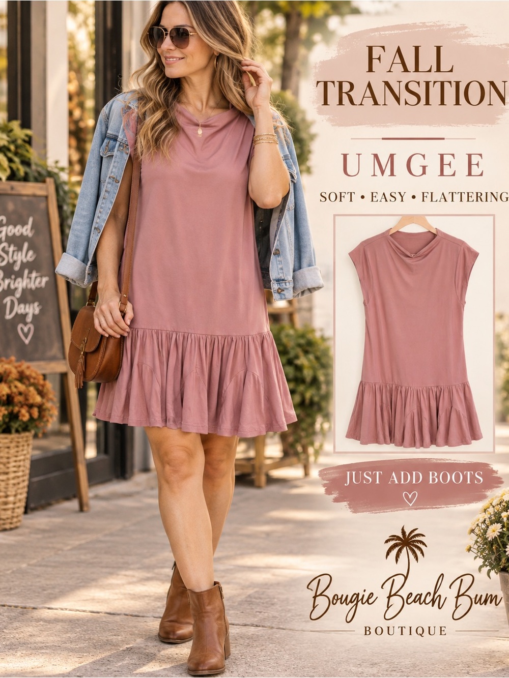 Umgee Dusty Mauve Sleeveless Ruffle-Hem Mini Dress